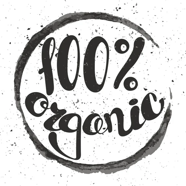 Logo 100% organic with leaves. Lettering 100% organic. 100% orga — Stock Vector
