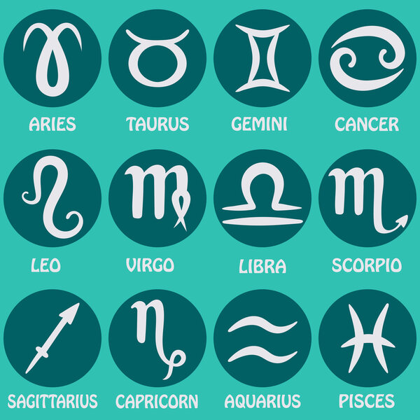 Zodiac signs. Zodiac icons. Set of round zodiac icons. 