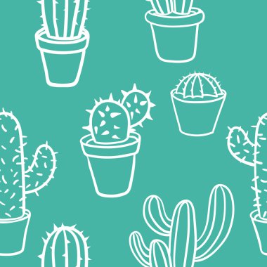 Kaktüs ile Seamless modeli. Desen kaktüs. Kaktüsler tencere. 