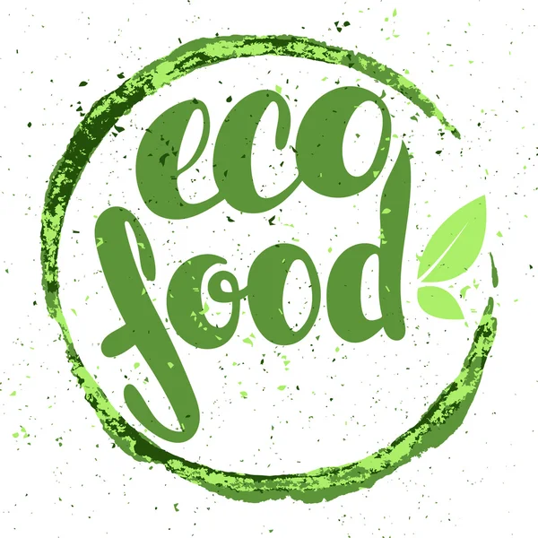 Logo comida ecológica com folhas. Emblema de comida orgânica no vetor (cosmeti — Vetor de Stock