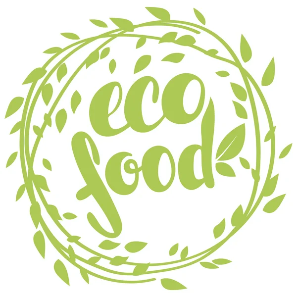 Logo comida ecológica com folhas. Emblema de comida orgânica no vetor (cosmeti — Vetor de Stock