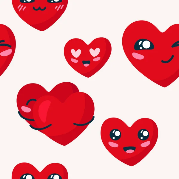 Patrón San Valentín Sin Costuras Con Corazones Personajes Letras Amor — Vector de stock