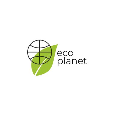 Yeşil yapraklı ve gezegenli ECO gezegen logosu. Doğal, eko. Yeşil şirket için doğal rozet. Vektör minimalist logosu.