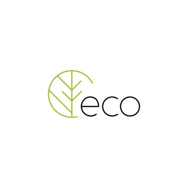 Yeşil dalı olan ECO logosu. Doğal, eko. Yeşil şirket için doğal rozetler. Vektör minimalist çizgi logosu. boş illüstrasyon
