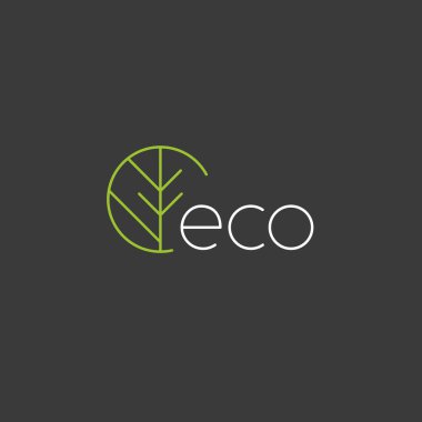 Yeşil dalı olan ECO logosu. Doğal, eko. Yeşil şirket için doğal rozetler. Vektör minimalist çizgi logosu. boş illüstrasyon