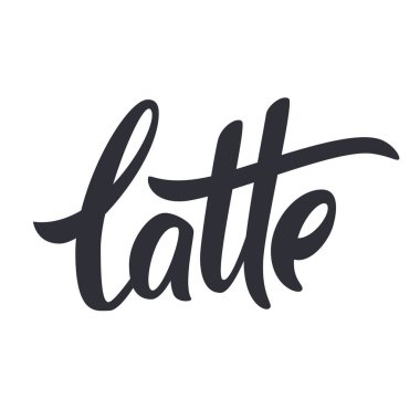 El çizimi Latte harfleri. Kafe menüsü yazı tipi. El çizimi vektör çizimi. Kahve Latte. Vektör kaligrafisi