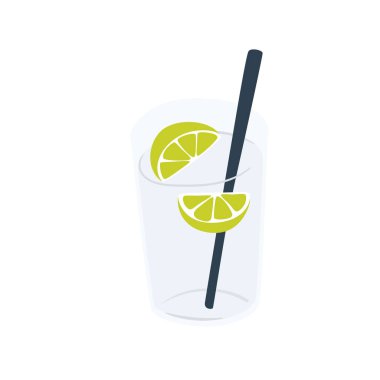 Elle çizilmiş limonlu su bardağı. Taze limon suyu. Son moda sağlıklı sabah içkisi. Modern stilde vektör illüstrasyonu.