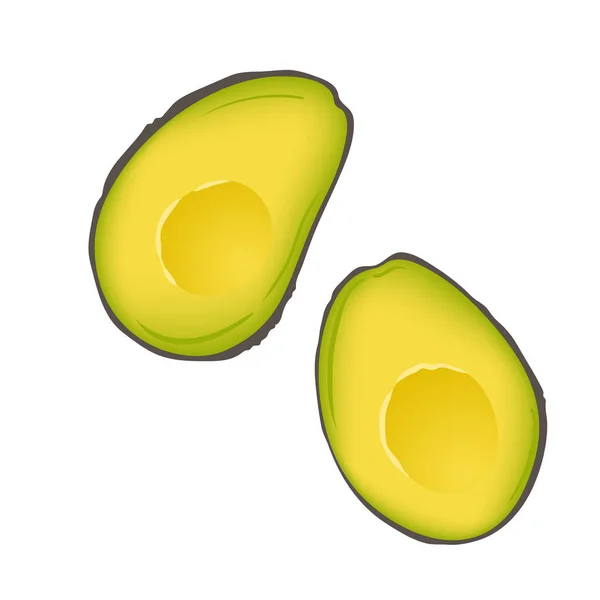 Bruin Gerijpte Haas Avocado Doormidden Gesneden Witte Achtergrond Twee Plakjes — Stockvector