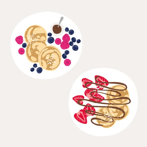 Гарний Класичний Сніданок Бельгійськими Вафлями Вектор Зверху Вафлі Морозивом Ягодами — стоковий вектор