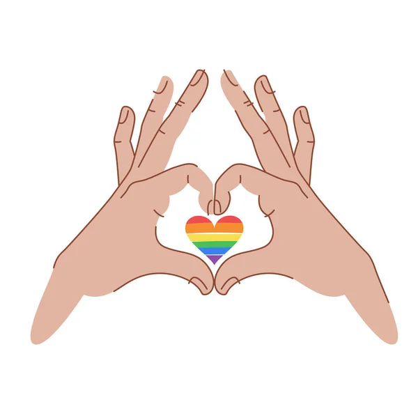 Eller Kalp Işaretinde Igbt Renginde Kalp Lgbt Poster Tasarımı Bir — Stok Vektör