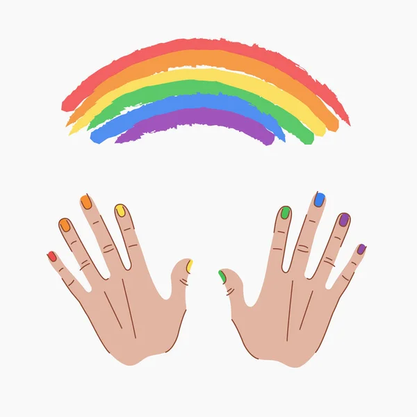Hände Mit Maniküre Lgbt Farbe Hintergrund Des Lgbt Regenbogens Lgbt — Stockvektor