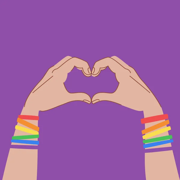 Signo Manos Corazón Aislado Sobre Fondo Púrpura Manos Con Pulseras — Archivo Imágenes Vectoriales