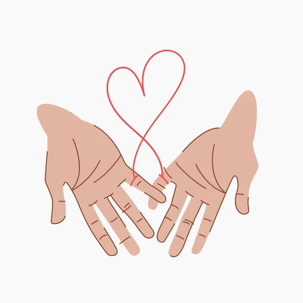Aşıkların Ellerini Birbirine Bağlayan Kaderin Kırmızı Ipliği Ruh Eşleri Küçük — Stok Vektör
