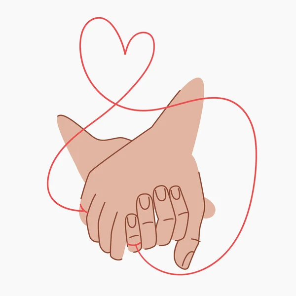 Aşıkların Ellerini Birbirine Bağlayan Kaderin Kırmızı Ipliği Ele Tutuşan Bir — Stok Vektör