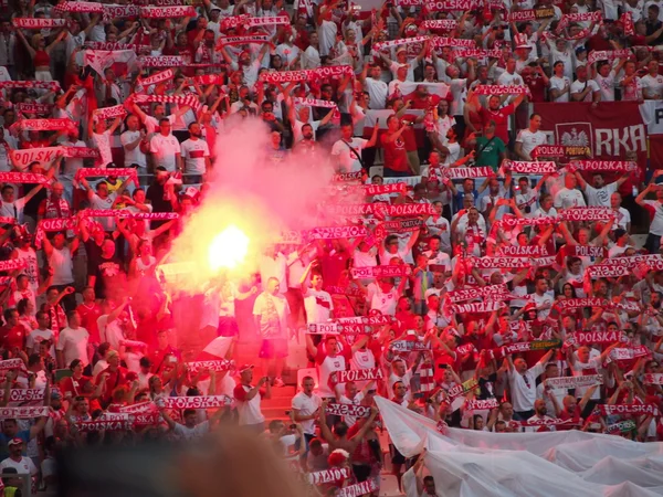 Poland fans flares — Stock Photo, Image