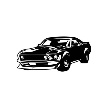 Amerikan kaslı araba logosu tasarımı. Premium vektör logosu, rozet, amblem, çıkartma tasarımı. İzole edilmiş 10 kişi.