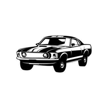 Kaslı araba logosu. İzole edilmiş, rozet, amblem, yan görüş. Monocrome premium vektör tasarımı