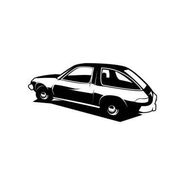 Amerikan klasik araba efsanesi siyah beyaz. Yan görünüşlü basit bir araba vektör tasarımı. Logo, rozet, amblem ve çıkartma tasarımları için en iyisi..