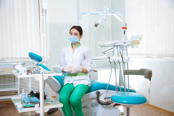 Dentist Woman Medical Instruments Dental Office — Stock Photo, Image