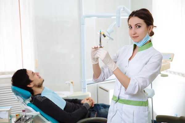 Procedimientos Médicos Consultorio Dental Con Paciente — Foto de Stock