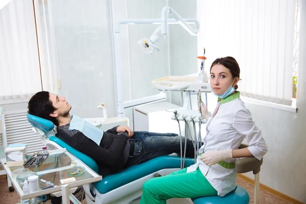 Procedimientos Médicos Consultorio Dental Con Paciente — Foto de Stock
