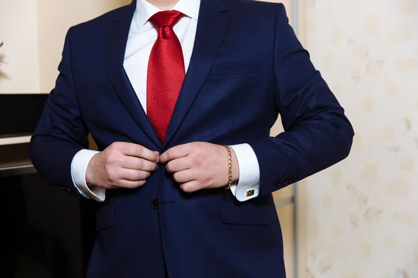 Businessman hands with cufflinks and clocks. Elegant gentleman clother — Stock Photo, Image
