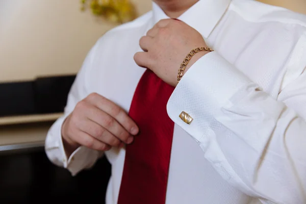Businessman hands with cufflinks. gentleman clother — Stock Photo, Image