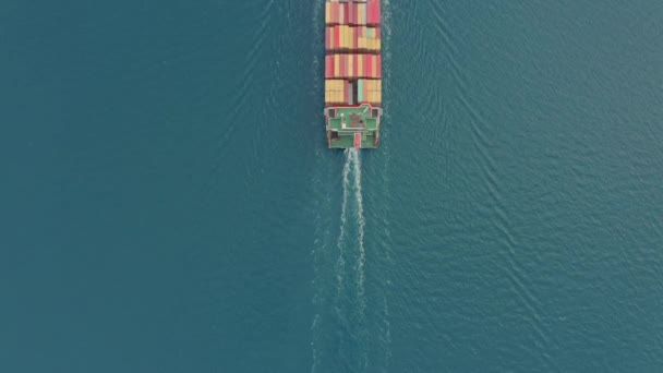 Aerial drone top view video of ultra large container cargo vessel. — Stock Video