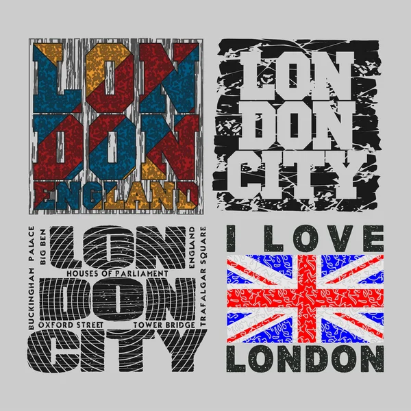 Set T-shirt Londres, design, mode, typographie — Image vectorielle