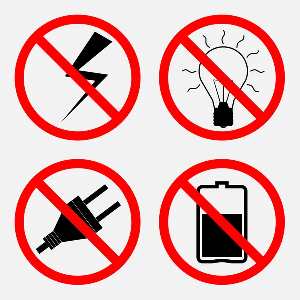 Set of signs prohibiting Electric operation, the battery is proh — Stock Vector