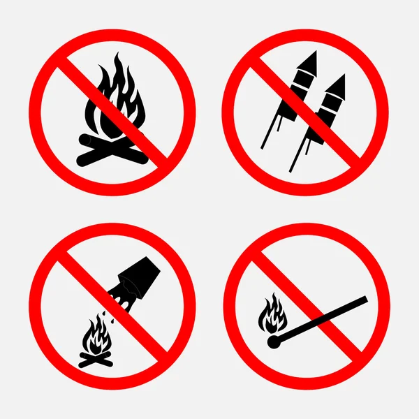 A set of signs prohibiting fire,  prohibited fireworks, — Stock Vector