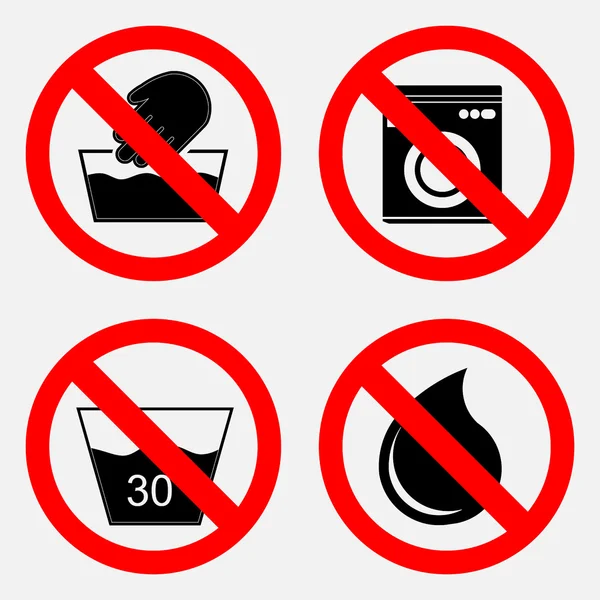 Conjunto de signos que prohíben el lavado, el uso de agua está prohibido — Vector de stock