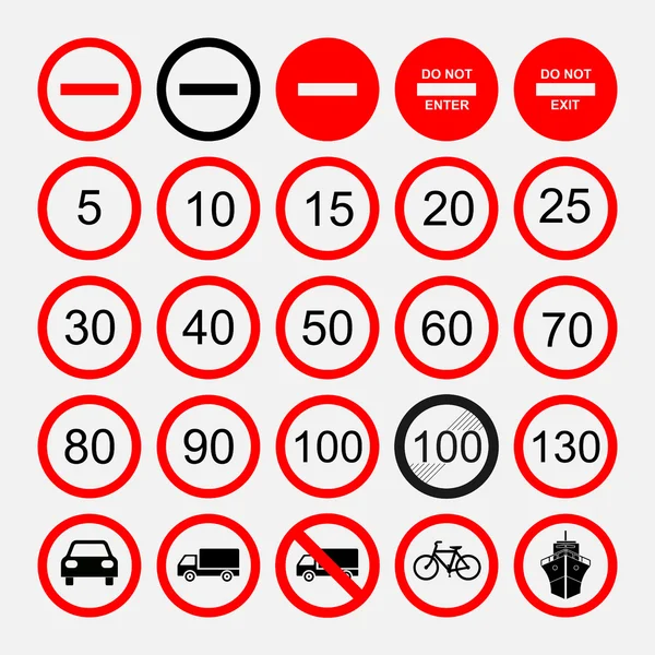 Ensemble de panneaux de signalisation routière, d'avertissement ou d'interdiction — Image vectorielle