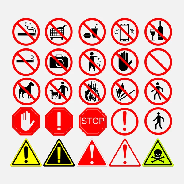 Set of road signs, warning signs or prohibiting signs — Stock Illustration Set of road signs, warning signs or prohibiting signs Royalty Free Stock Vectors