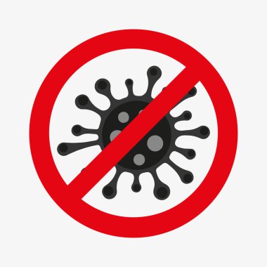 Coronavirus 'u durdurun, pandemik 019-nCoV' u durdurun, Covid-19 işaretini yasaklayın, koronavirüs düz işareti, enfeksiyon konsepti yok, dekorasyon fikri, görüntü