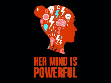 Parlak fikirler ve yıldırımlarla dolu bir kadın silueti 