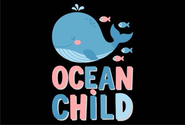 Küçük balıklarla çevrili sevimli bir karikatür balinası 