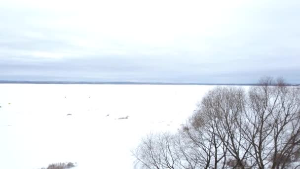 Panorma Frozen Lake Winter — Stock Video