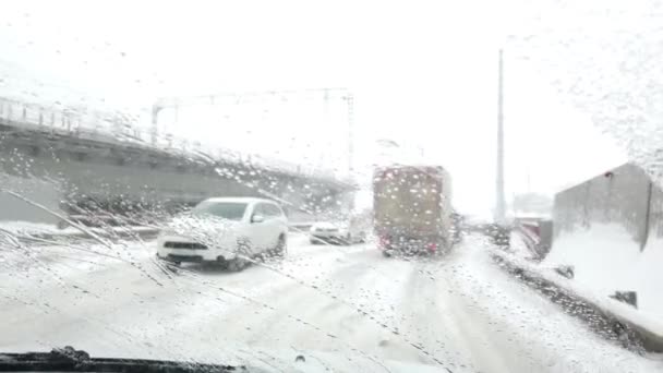 Ianuarie 2021 Moscova Rusia Mașini Conducere Drum Acoperit Zăpadă Împușcături — Videoclip de stoc