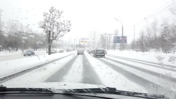 Hazi Ran 2021 Moscow Russia Kar Kaplı Bir Yolda Sürüş — Stok video