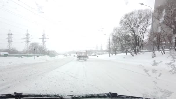 January 2021 Moscow Russia Cars Driving Snow Covered Road Shooting — Stock Video
