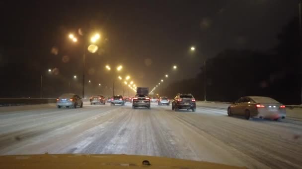 2010 Moscow Russia Cars Driving Snow Covered Road 발사하는 — 비디오