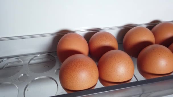 Ovos Galinha Close Colocados Geladeira — Vídeo de Stock