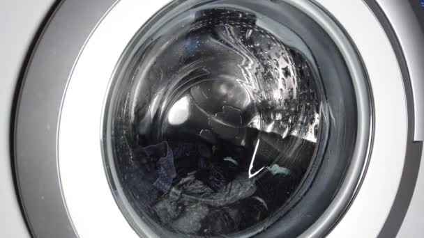 Waskleding Generieke Huishoudelijke Wasmachine Close Video Van Spinnen Wasmachine Trommel — Stockvideo