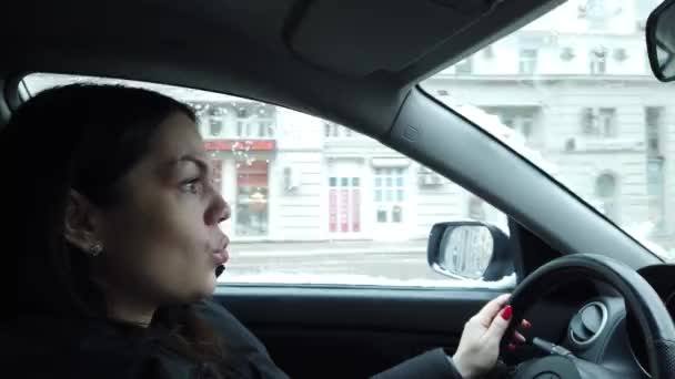 Girl Wheel Car View Car — Stock Video