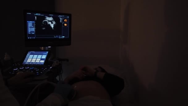 Doktorn Gör Ett Ultraljud Med Gravid Flicka — Stockvideo