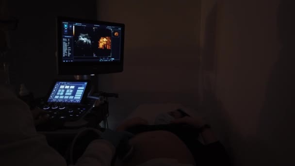 Doctor Performing Ultrasound Session Pregnant Girl — Stock Video