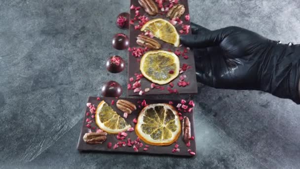 Handmade Chocolate Bar Shown Holding Your Hands Close Luxury Handmade — Stock Video