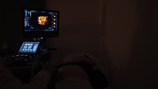 医生正在给一个怀孕的女孩做超声波检查 — 图库视频影像
