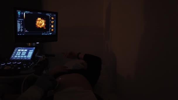 Doctor Performing Ultrasound Session Pregnant Girl — Stock Video